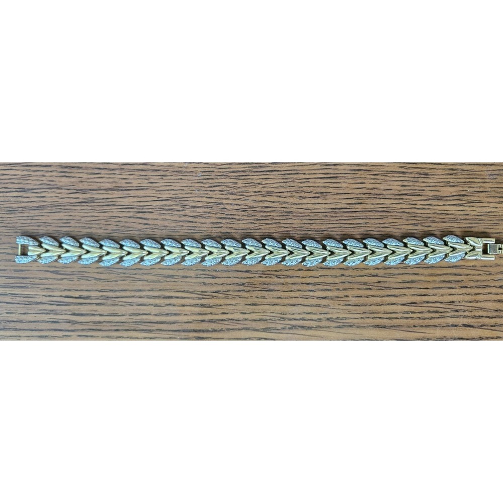 Silver‎ Tone & Gold Tone Double Leaf Tennis Link Bracelet